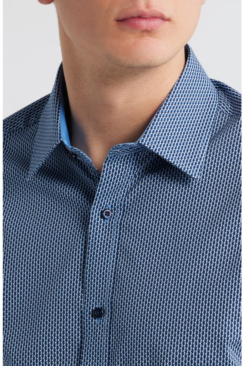 Paris Modern Fit Blue Geometric Print Cotton Dress Shirt, Alternate, color, BLUE