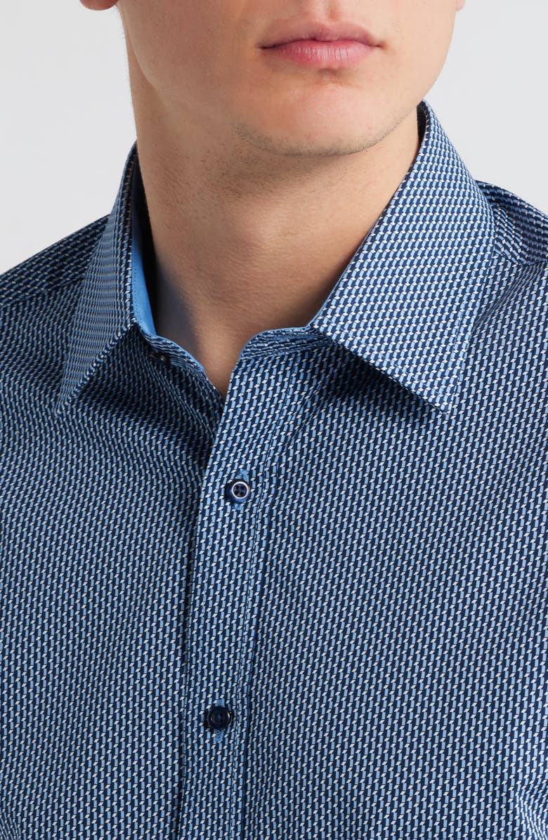 DANIEL HECHTER Paris Modern Fit Blue Geometric Print Cotton Dress Shirt, Alternate, color, 