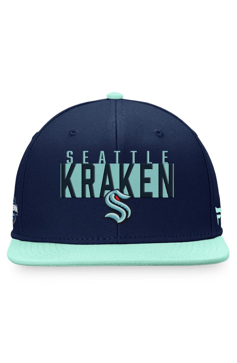 FANATICS Men's Fanatics Branded Deep Sea Blue/Light Blue Seattle Kraken Fundamental Colorblocked Snapback Hat, Alternate, color, 