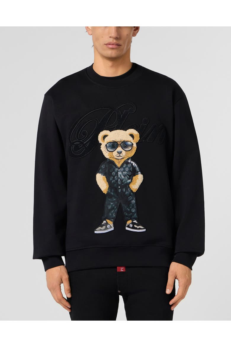 Round Neck Sweatshirt Teddy Men, Main, color, black