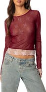 EDIKTED Lacy Sheer Mesh Crop Top