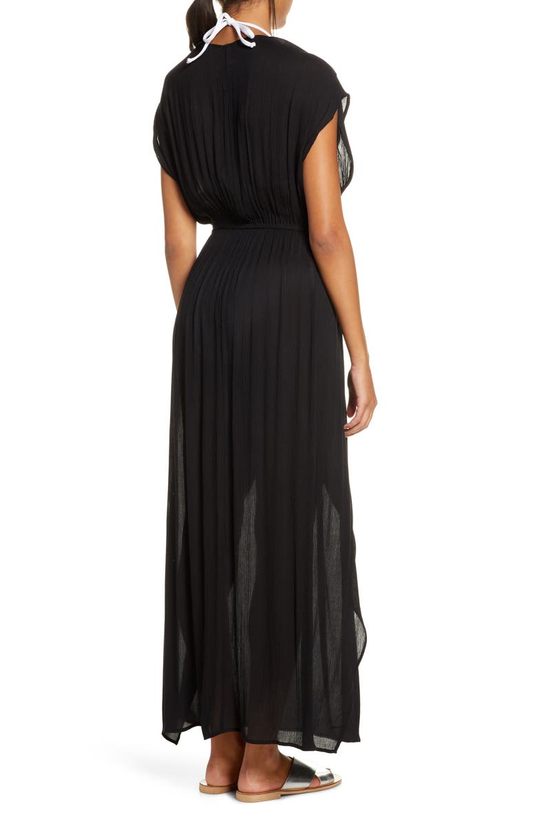 Elan Wrap Maxi Cover-Up Dress, Alternate, color, Black