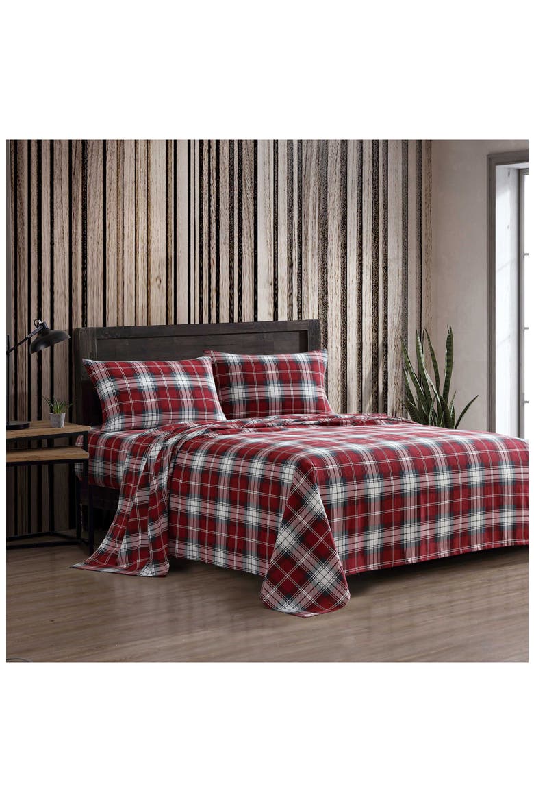 Heartland Plaid Print Flannel Sheet Set, Alternate, color, MEDIUM / DARK RED