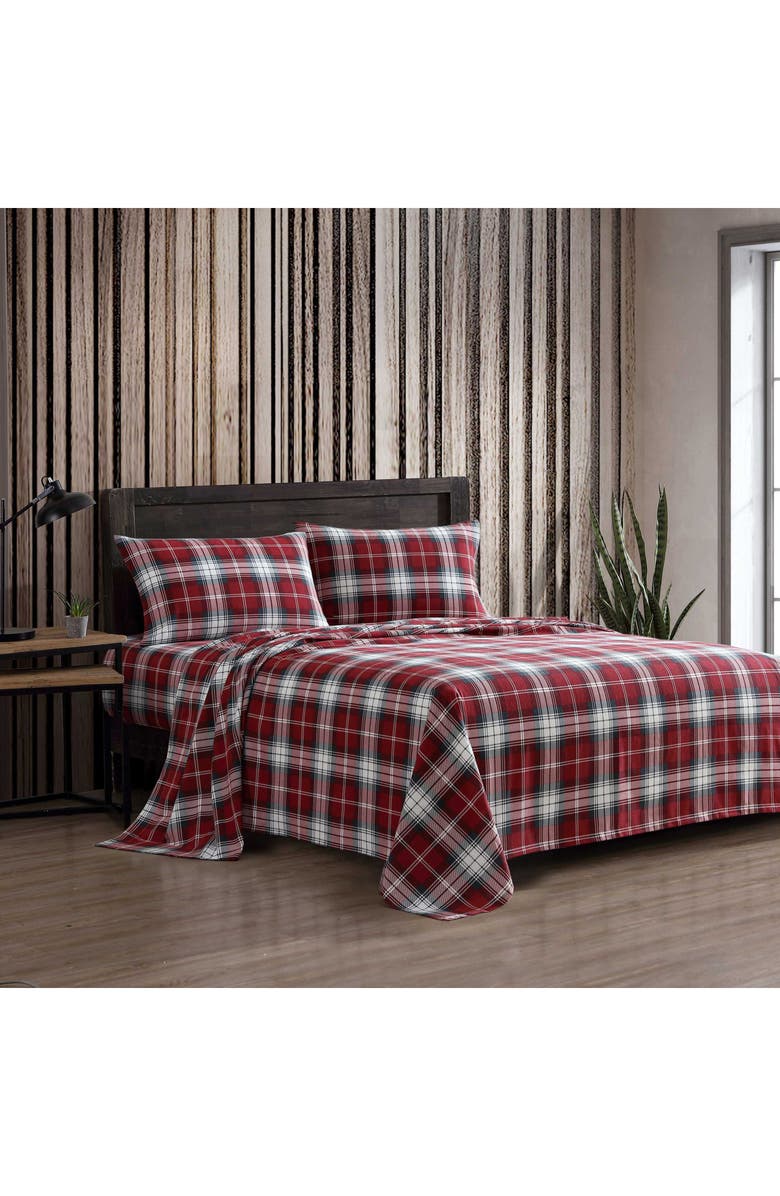Eddie Bauer Heartland Plaid Print Flannel Sheet Set, Alternate, color, Medium / Dark Red