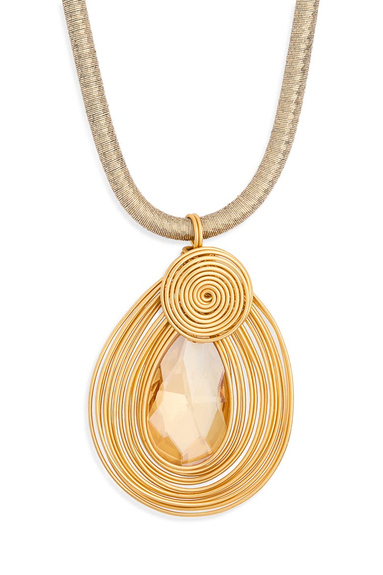 Wire Wrapped Crystal Pendant Necklace, Main, color, GOLD