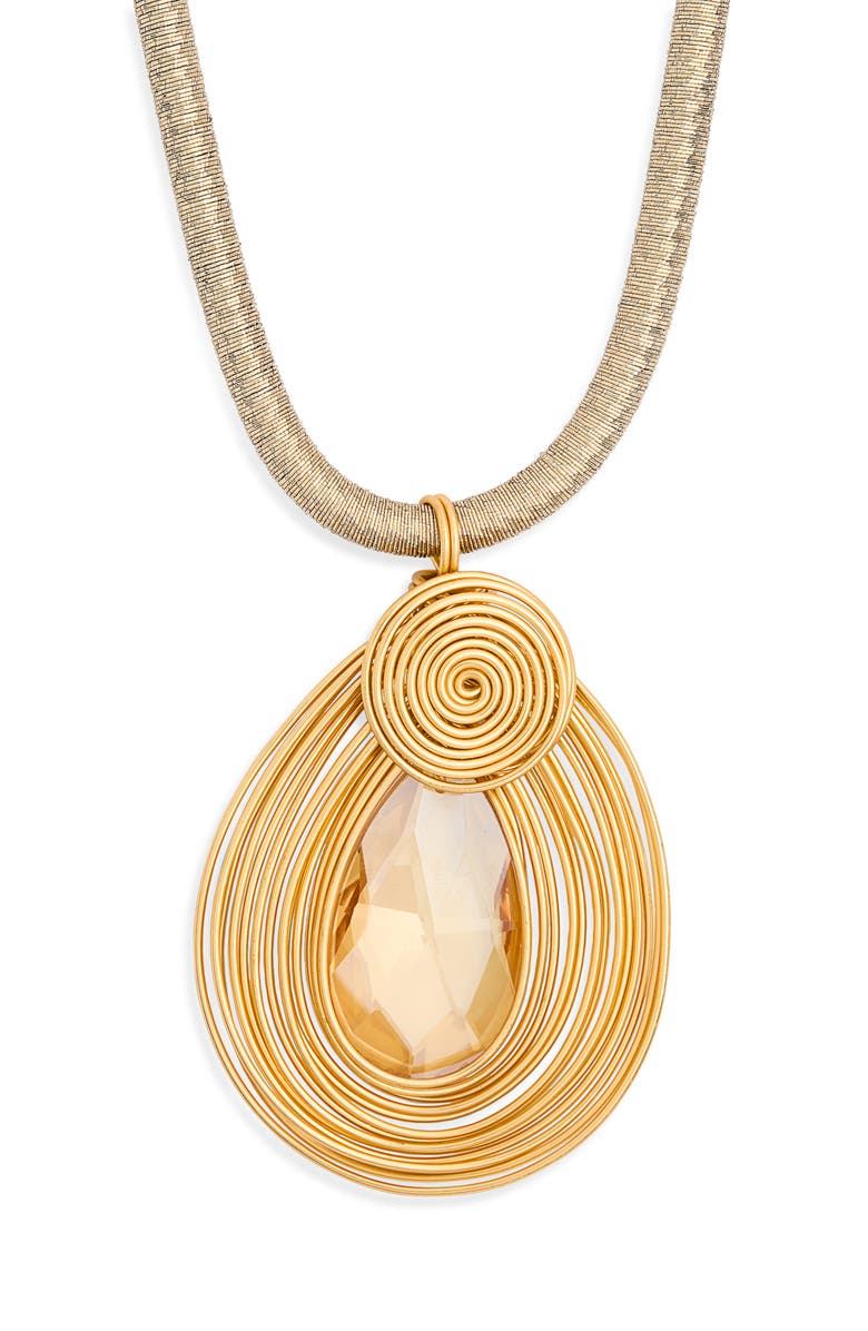 Kenneth Jay Lane Wire Wrapped Crystal Pendant Necklace, Main, color, Gold
