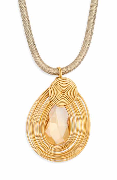 Kenneth Jay Lane Wire Wrapped Crystal Pendant Necklace