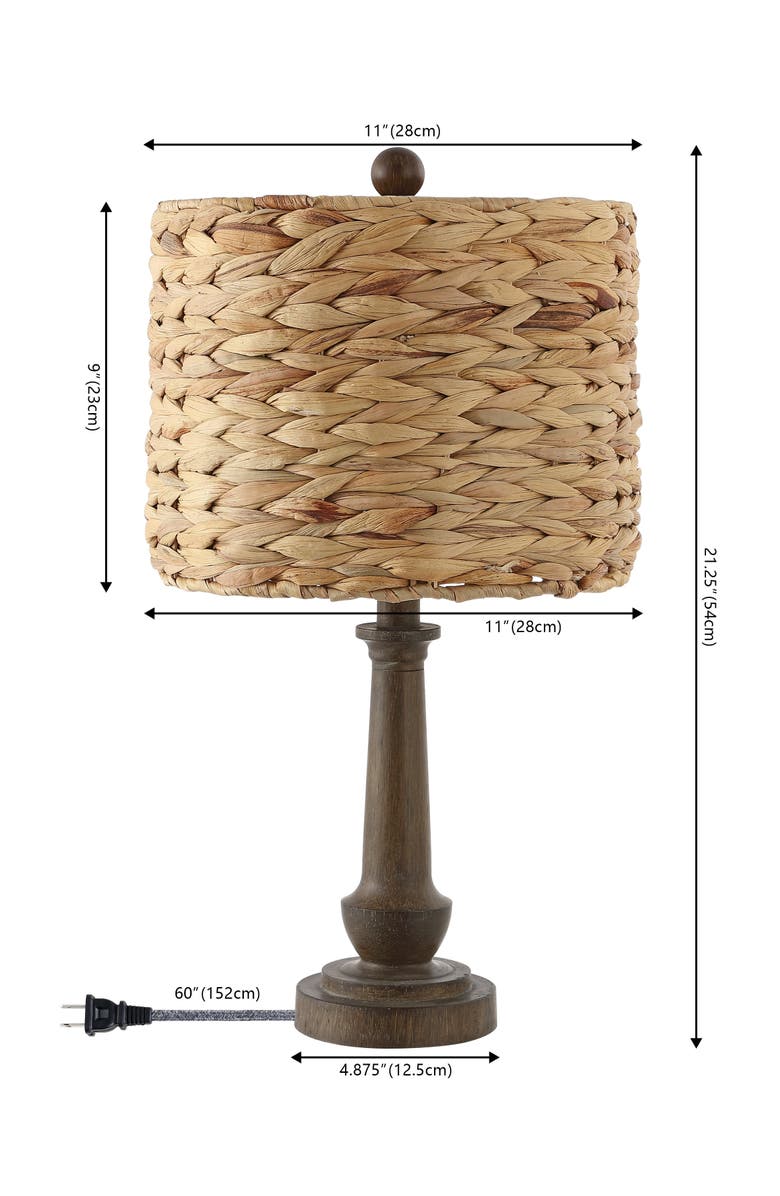 JONATHAN Y Leona 21.25" Rustic Farmhouse Handwoven Water Hyacinth/Resin LED Table Lamp, Brown Wood Finish, Alternate, color, Brown Wood Finish
