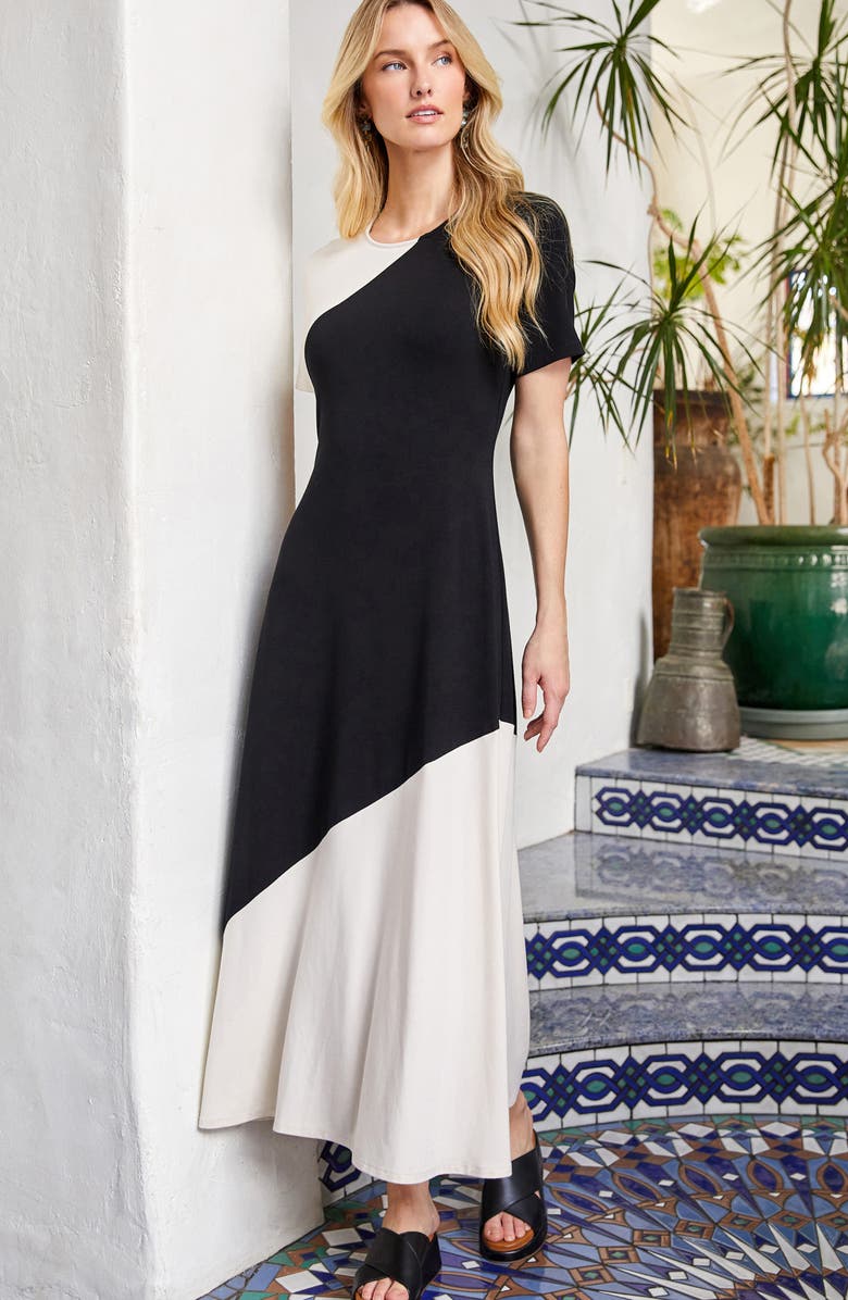 Karen Kane Colorblock Jersey Midi Dress, Alternate, color, Ecru/ Black