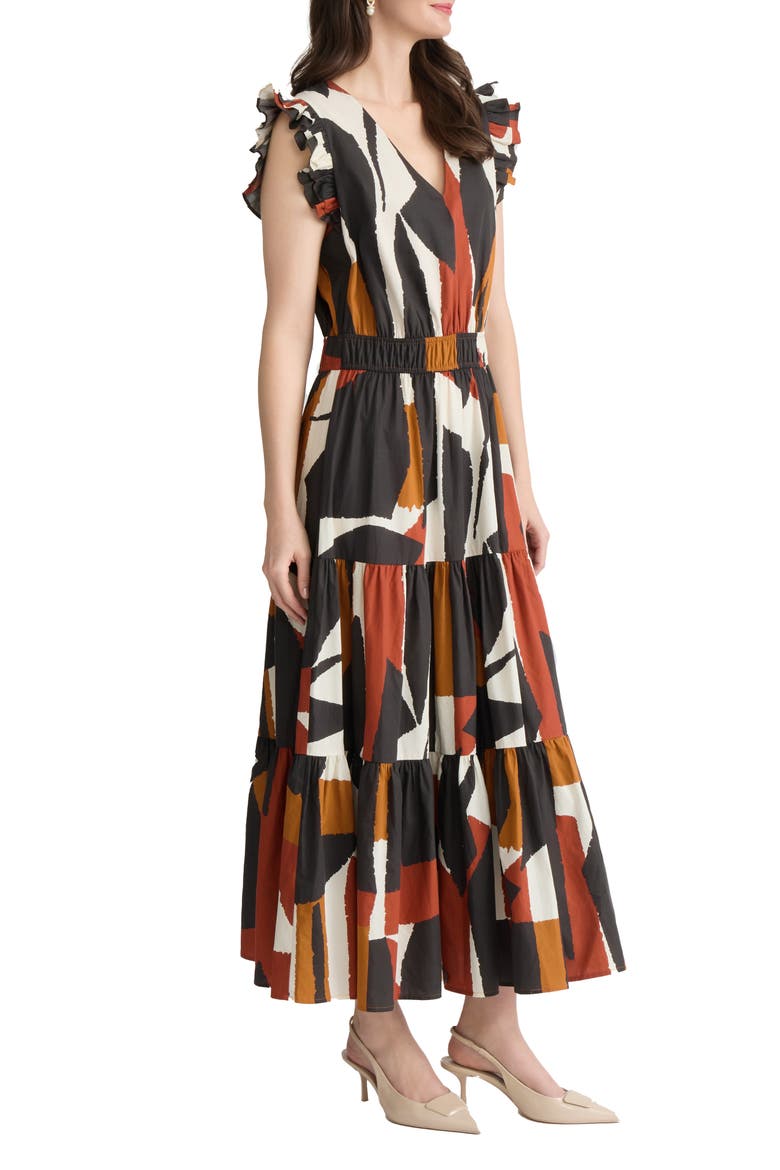 Ruffle Fit & Flare Midi Dress, Alternate, color, JONES BLACK MULTI