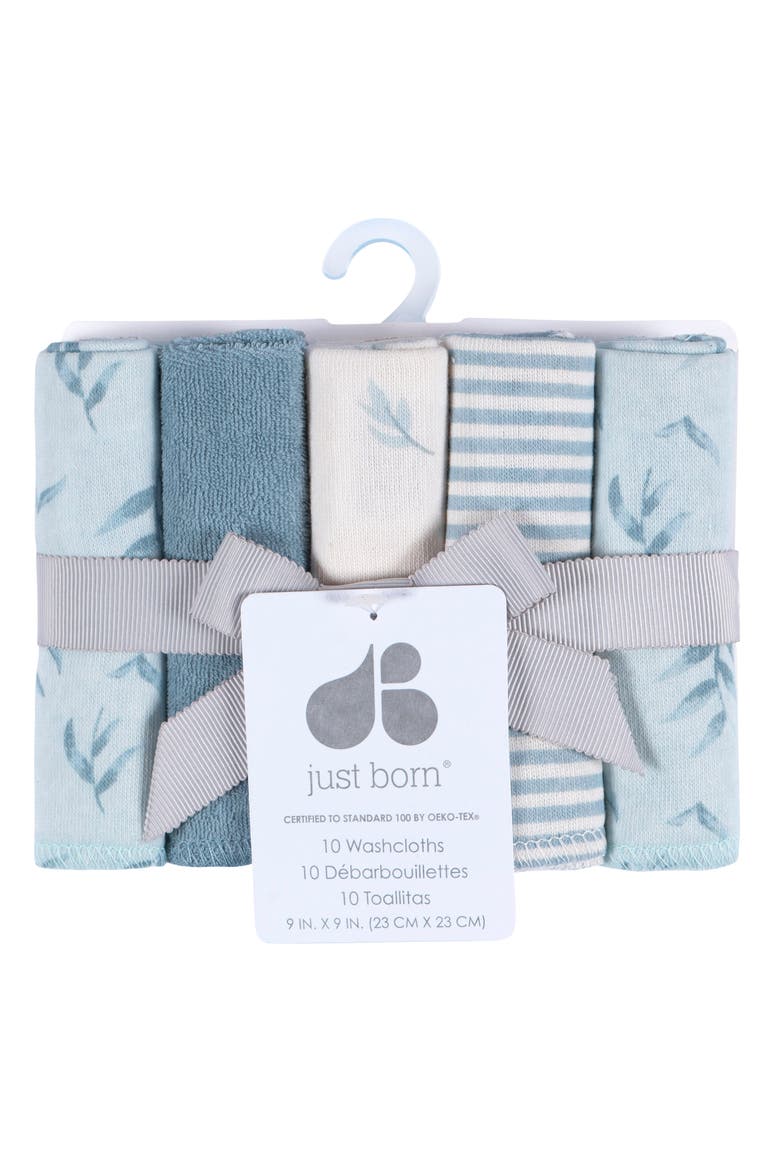 French Terry Washcloths Set, Pinks, One Size, Alternate, color, Soft Blue Tones