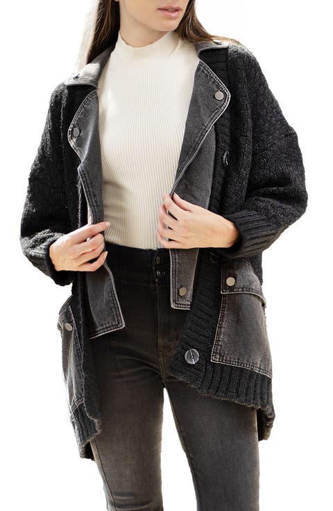 Mixed Media Denim Knit Cardigan