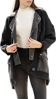 SAACHI Mixed Media Denim Knit Cardigan