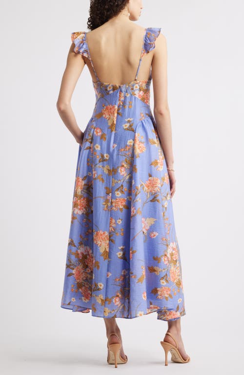 Chelsea28 Flutter Sleeve Maxi Dress In Blue- Orange Romantic Blooms
