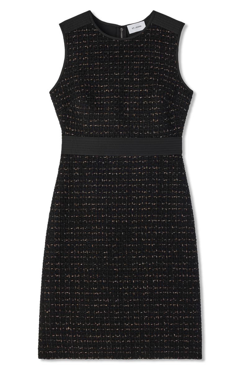 ST. JOHN Sleeveless Metallic Bouclette Tweed Sheath Dress, Alternate, color,