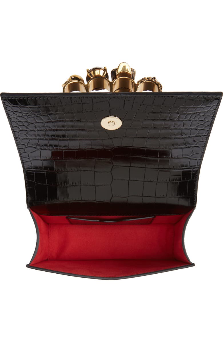 McQueen Mini Jeweled Croc Embossed Leather Satchel, Alternate, color,