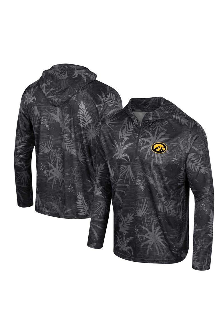 Men's Colosseum Black Iowa Hawkeyes Palms Printed Lightweight Quarter-Zip Hooded Top, Main, color, Black