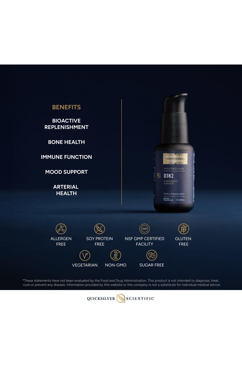 Quicksilver Scientific Nanoemulsified D3K2 Bioactive Liquid Vitamin Supplement, Alternate, color, 
