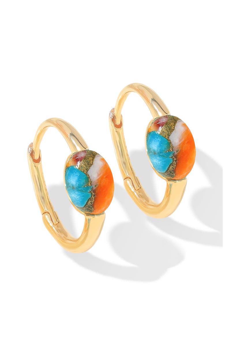 Moonstone Huggie Hoop Earrings, Alternate, color, ORANGE