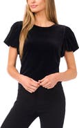 CeCe Puff Sleeve Stretch Velvet Top