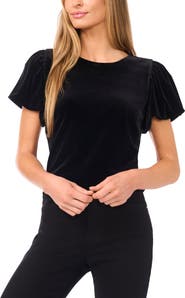 CeCe Puff Sleeve Stretch Velvet Top