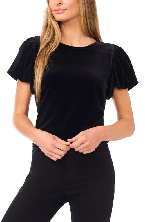 Cece Puff Sleeve Stretch Velvet Top In Black
