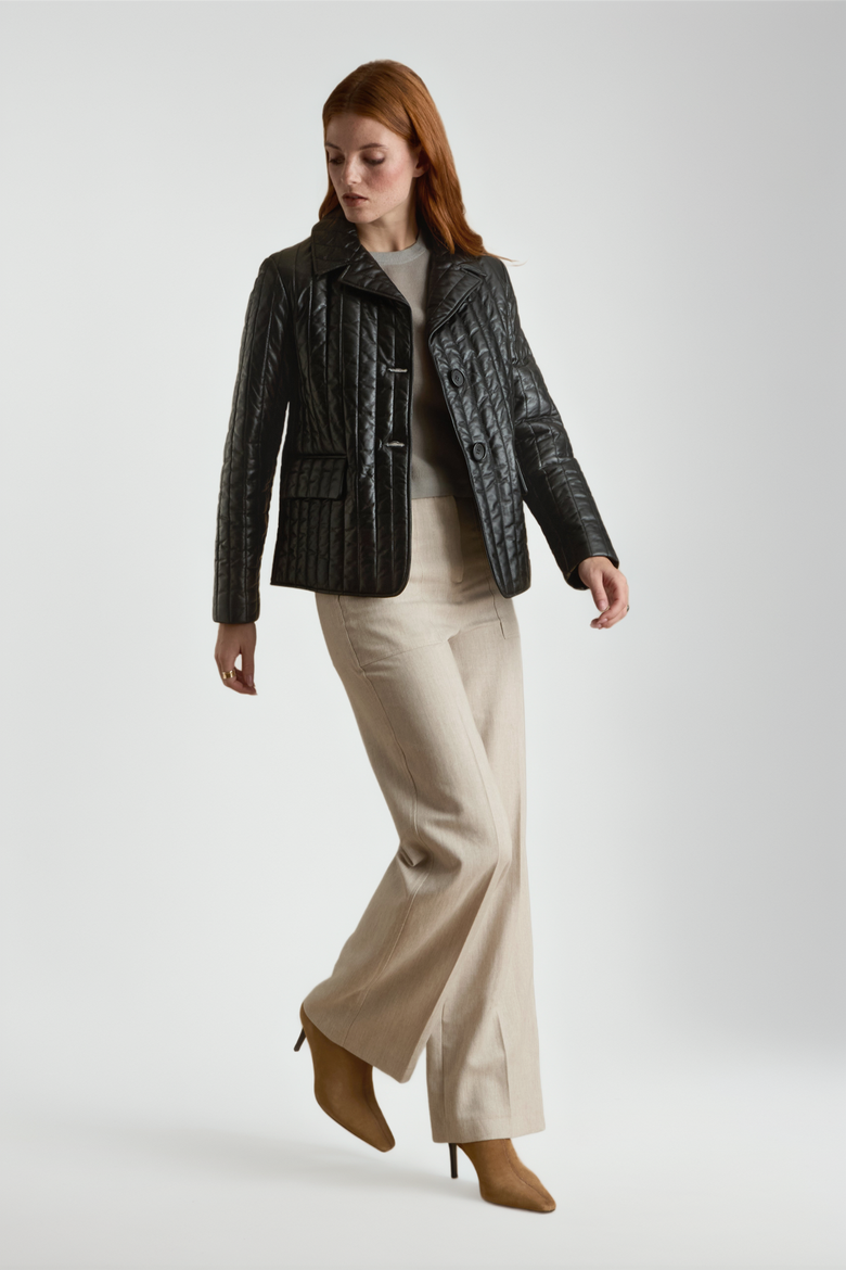 Tabitha Leather Coat, Alternate, color, Black