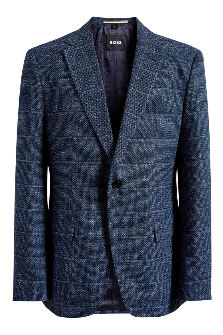 Hutson Dark Blue Windowpane Check Slub Cotton Blend Sport Coat, Main, color, DARK BLUE