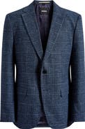 BOSS Hutson Dark Blue Windowpane Check Slub Cotton Blend Sport Coat