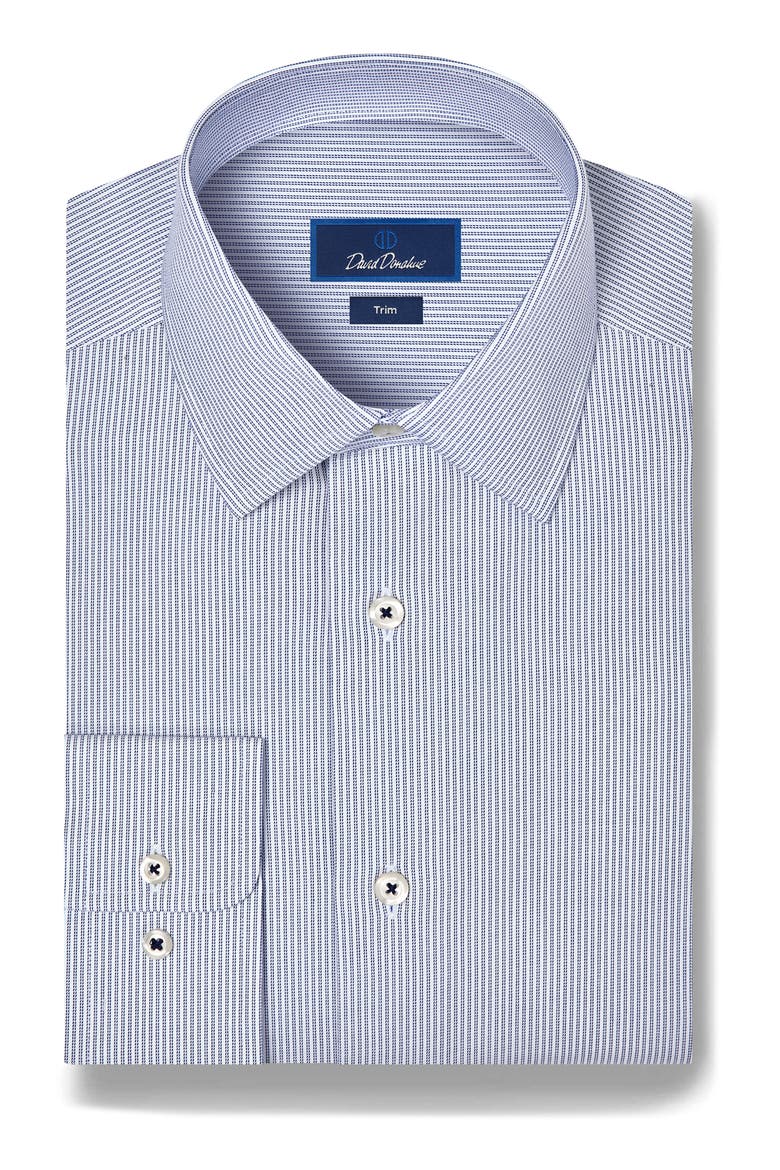 Trim Fit Stripe Stretch Cotton Twill Dress Shirt, Main, color, NAVY/ WHITE
