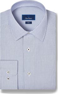 David Donahue Trim Fit Stripe Stretch Cotton Twill Dress Shirt