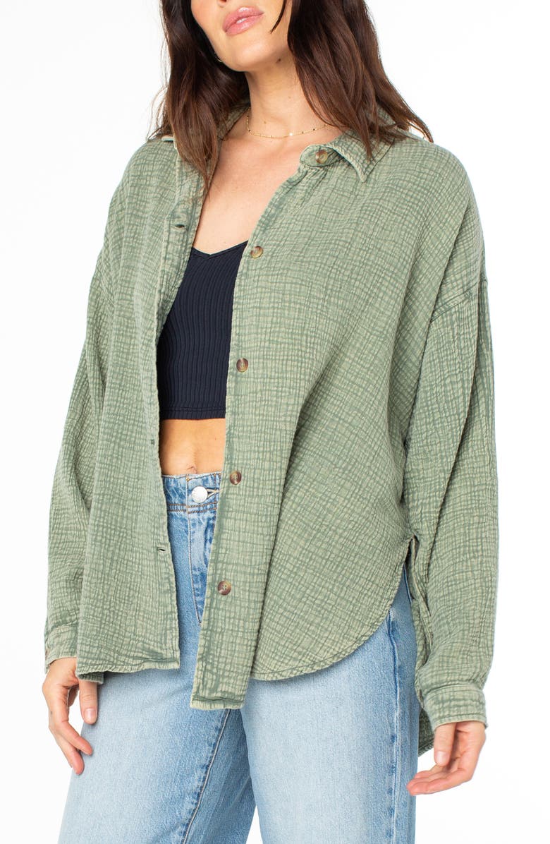 Roxy Morning Time Washed Cotton Button-Up Shirt, Main, color,