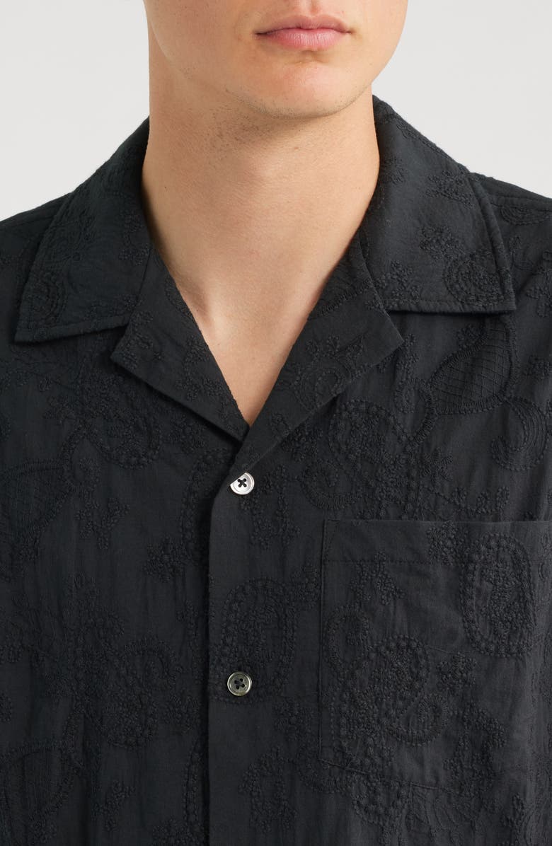 Corridor Paisley Embroidered Cotton Camp Shirt, Alternate, color, Black