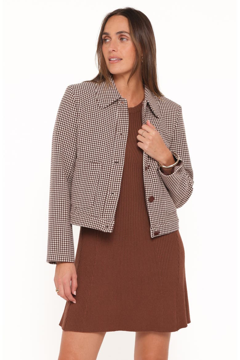 Harvie Houndstooth Cropped Trucker Jacket, Alternate, color, BROWN HOUNDSTOOTH