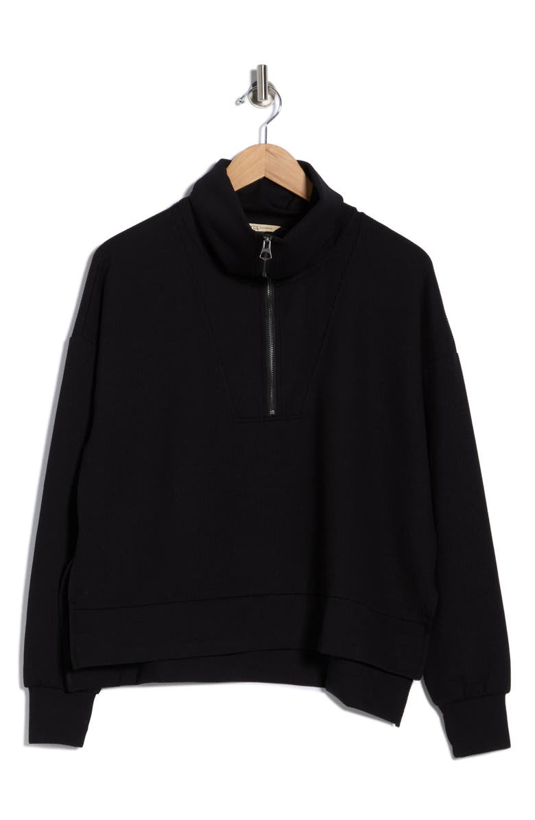 NYDJ Ribbed Scuba Half Zip Sweatshirt, Main, color, Black
