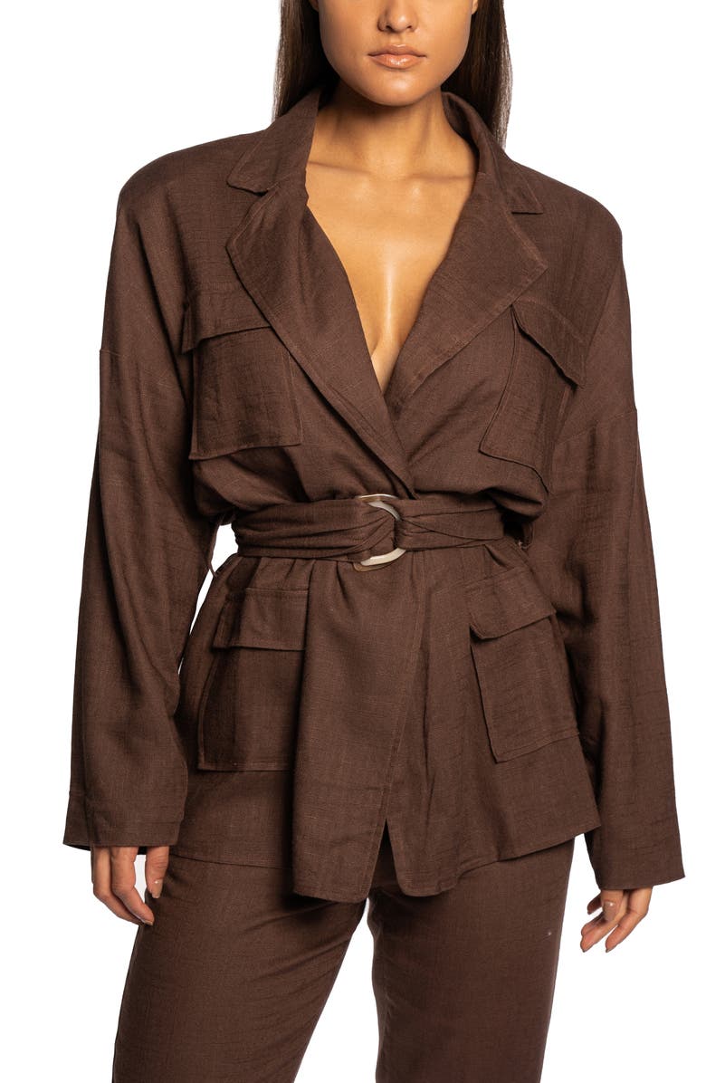 JLUXLABEL Cape Town Belted Cotton & Linen Jacket, Main, color,