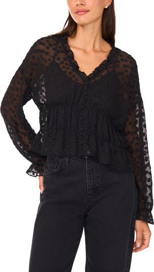 Sheer Shirred Waist Long Sleeve Top