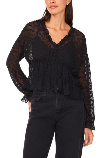 Parker Sheer Shirred Waist Long Sleeve Top In Multi