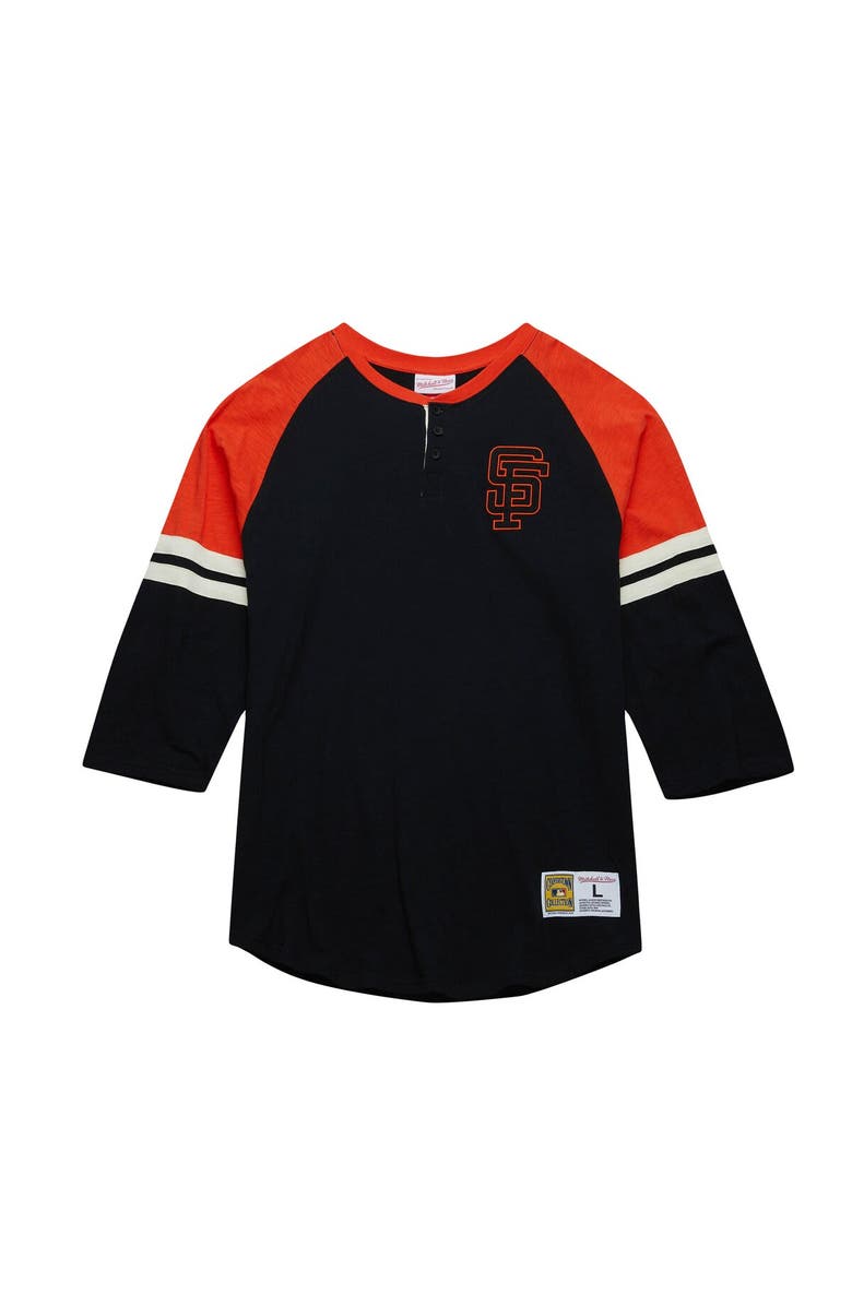 Mitchell & Ness Men's Mitchell & Ness Black San Francisco Giants Cooperstown Collection Legendary Raglan Slub Henley 3/4-Sleeve T-Shirt, Alternate, color, Black