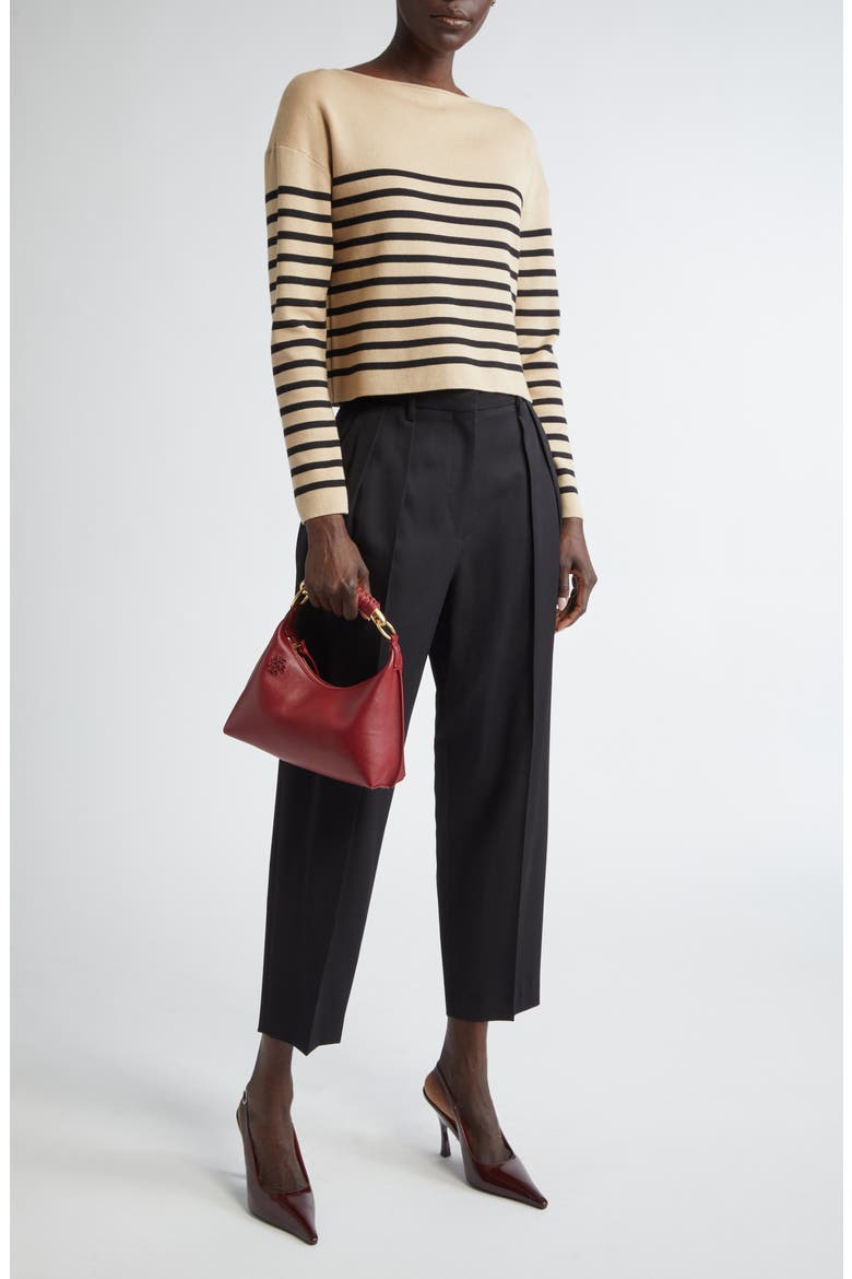 Ronnie Stripe Boatneck Silk & Cotton Sweater, Alternate, color, HAZELWOOD/ BLACK