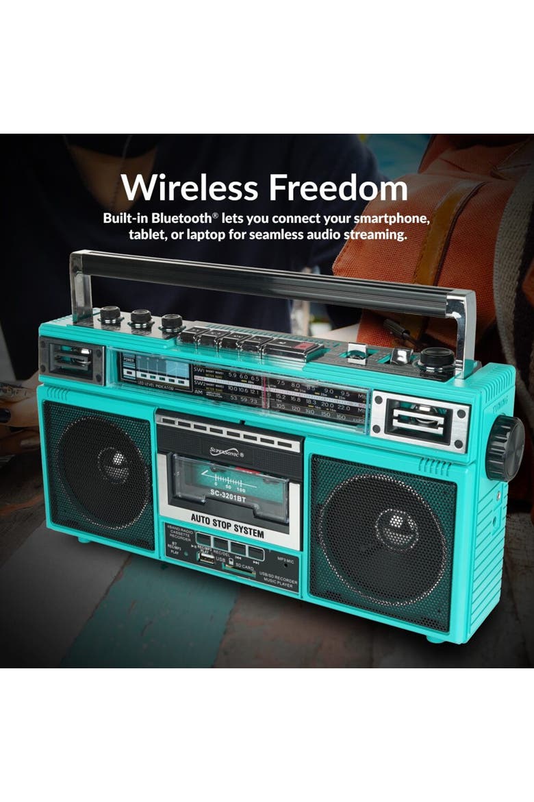 Retro Radio Speaker & Cassette Player Bluetooth, Alternate, color, Blue