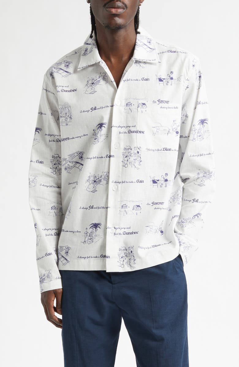 PALMES Sunshine Print Cotton & Linen Shirt, Main, color, Off-White