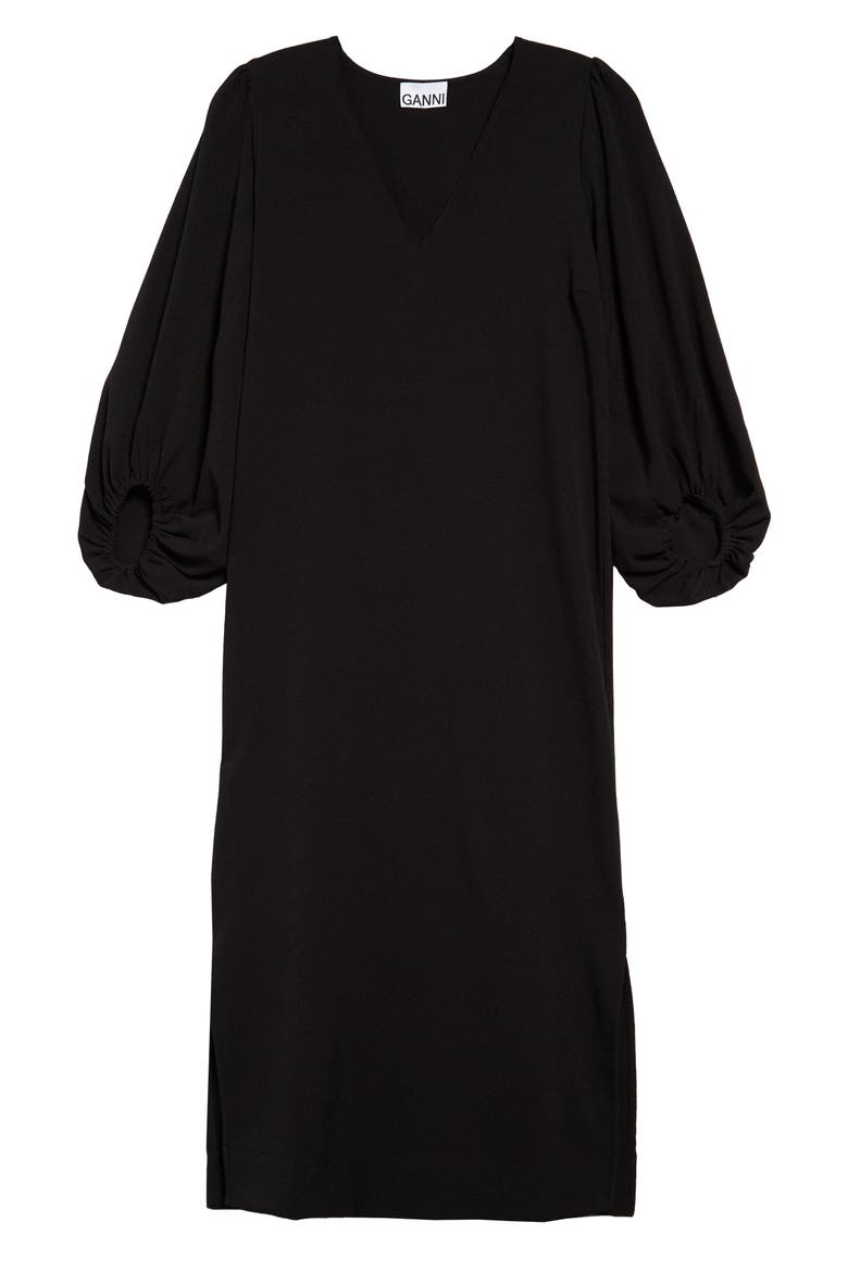 Balloon Sleeve Crêpe Dress, Alternate, color, BLACK