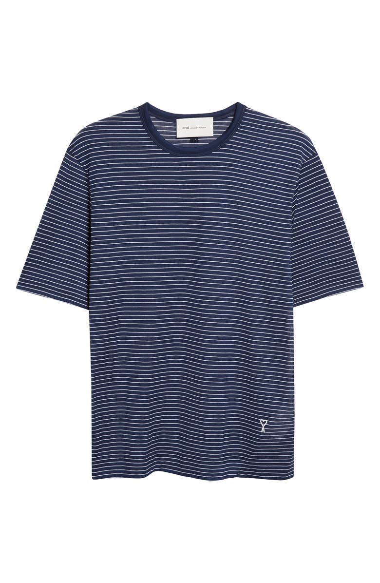 AMI PARIS Classic Fit Stripe T-Shirt, Main, color, Encre/ Blanc