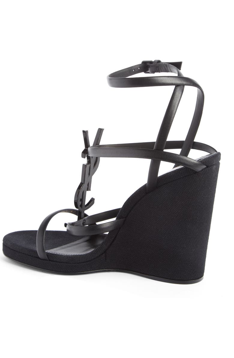 Saint Laurent Cassandra YSL Wedge Sandal, Alternate, color,