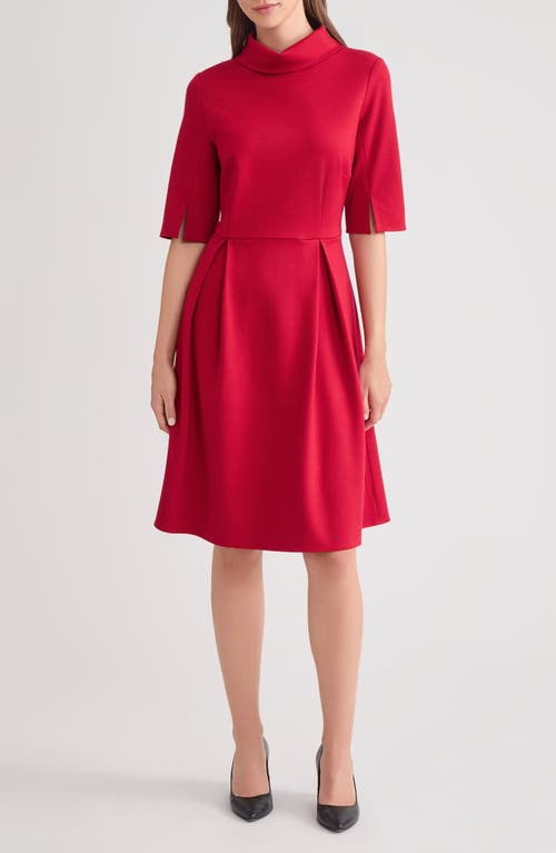 Misook Pleated Stretch Ponte Dress In Red