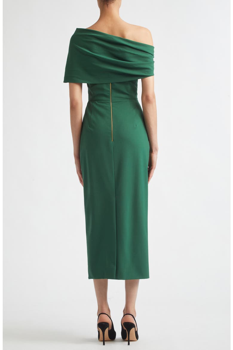 Asymmetric Draped Stretch Wool Column Dress, Alternate, color, RACING GREEN