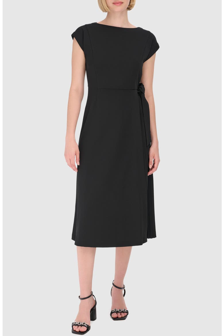 calvin klein cap sleeve pleated side midi dress Calvin Klein pliss-effect cap-sleeves Dress | Black