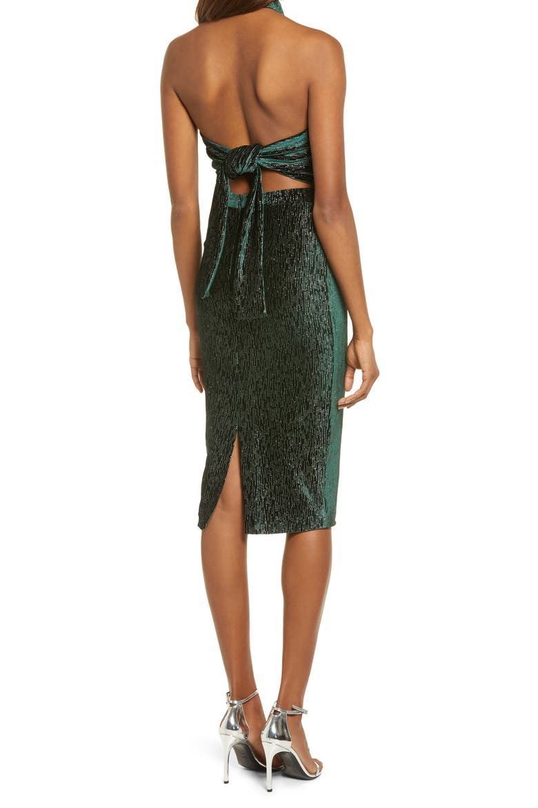 Diamate Velvet Halter Neck Dress, Alternate, color, FOREST GREEN