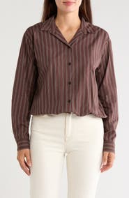 beachlunchlounge Marin Stripe Cotton Crop Bubble Hem Shirt